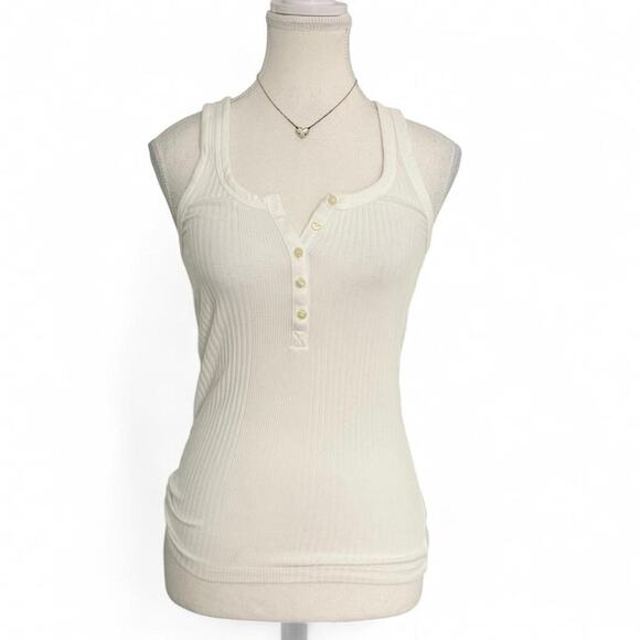 Aerie XS Ribbed Fitted Full Length Henley Tank Top Perfect Basics Cotton Based - Picture 1 of 6